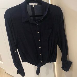 Navy blue long sleeve rayon blouse